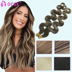 Extensions de cheveux naturels Remy, Body Wave, T4 4/27, Balayage brun chocolat à blond Caramel, i-tip