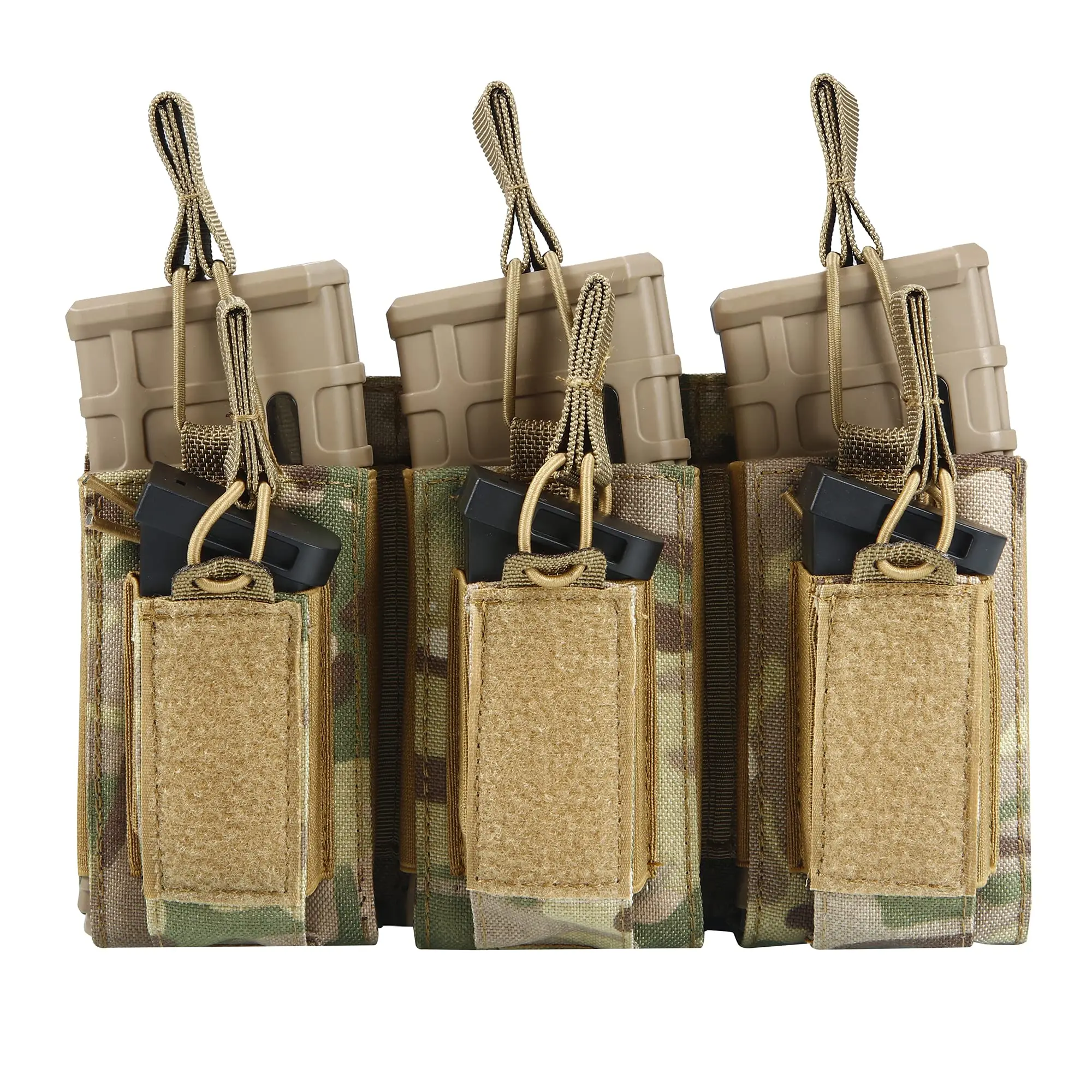 Triple Open-Top Rifle Mag Pouch, Pistol Magazine Pouches for M4, M16, AK, Molle Backpack, Airsoft Gear