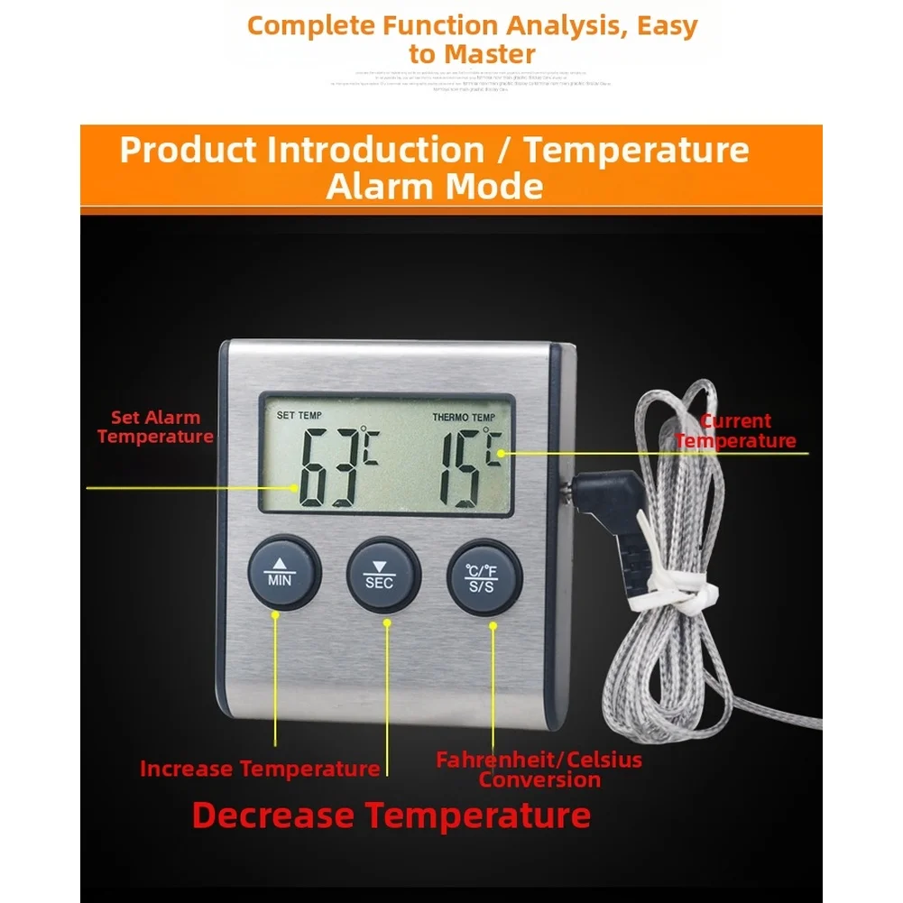 Kitchen Food Thermometer Digital Probe Thermometer Wide Temperature Range Accurate Measurement Audible Alarm Function