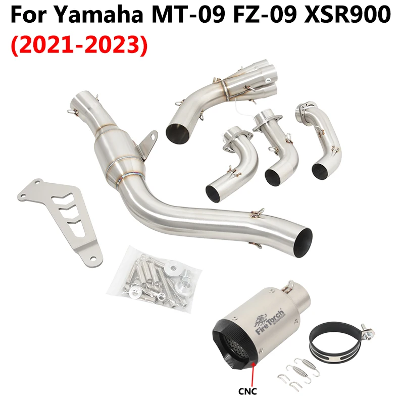 For Yamaha MT-09 MT09 FZ09 XSR900 2021 - 2023 Motorcycle Exhaust Full Systems No DB Killer Front Middle Link Pipe Escape Muffler view 4