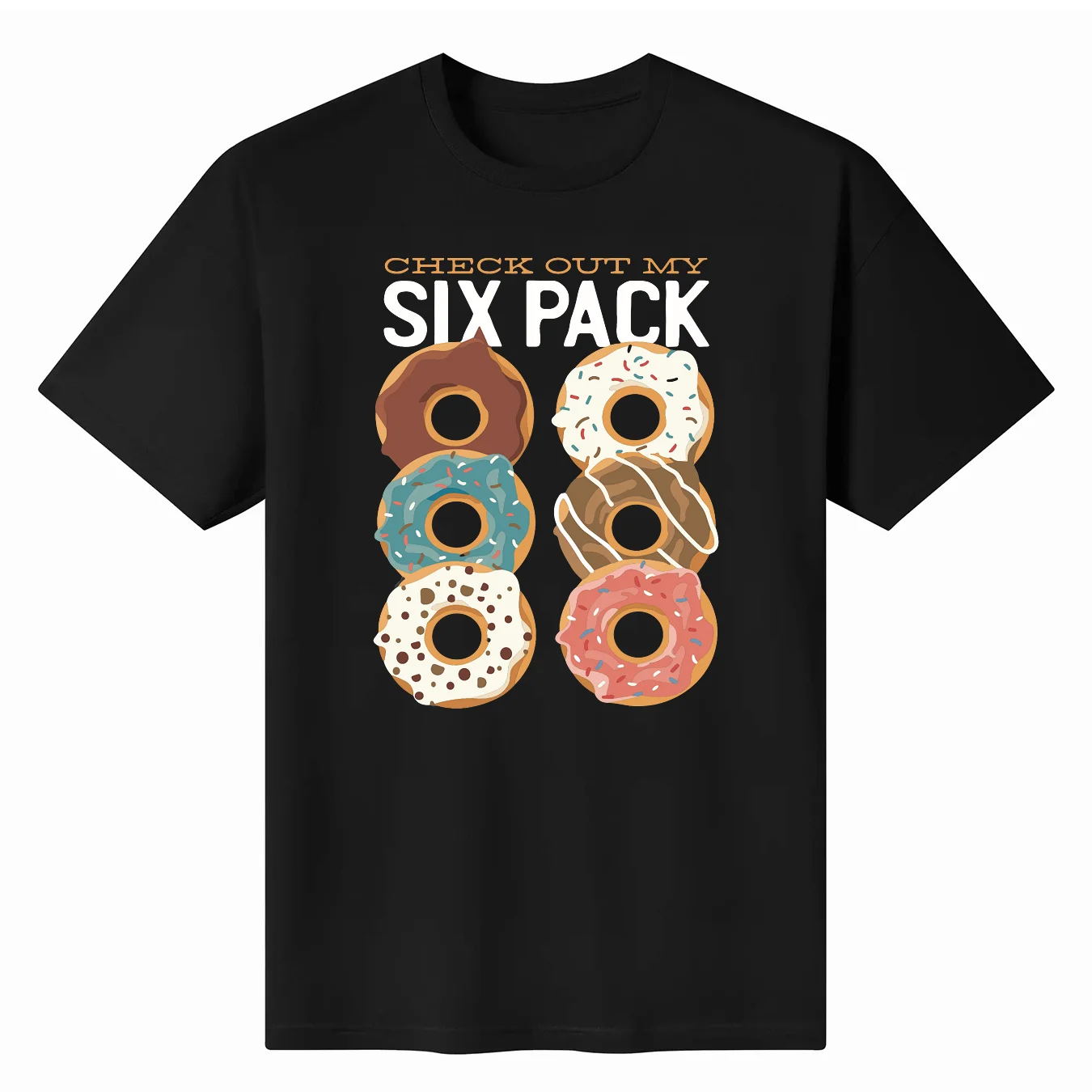 

Men's Funny Novelty T Shirt Donut 6 Pack Ring Spin Cotton Pre-Shrunk Tee