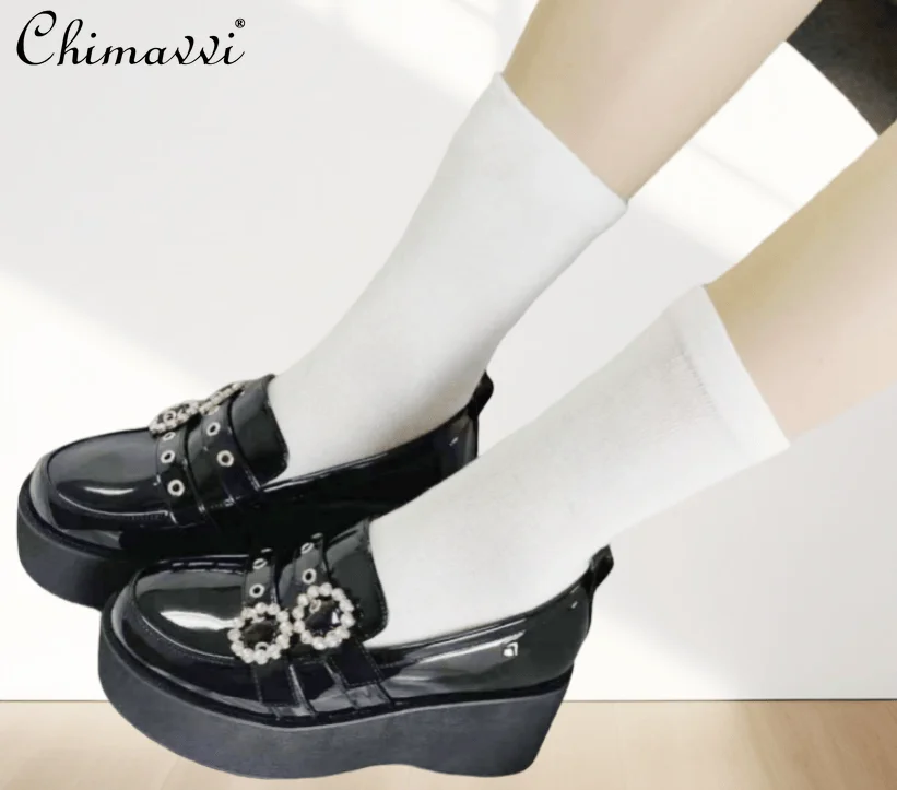 Japanese Style All-Matching Mine Mass-Produced Platform Wedge Platform Shoes Spring Autumn Sweet and Cute Women's Black Jk Shoes