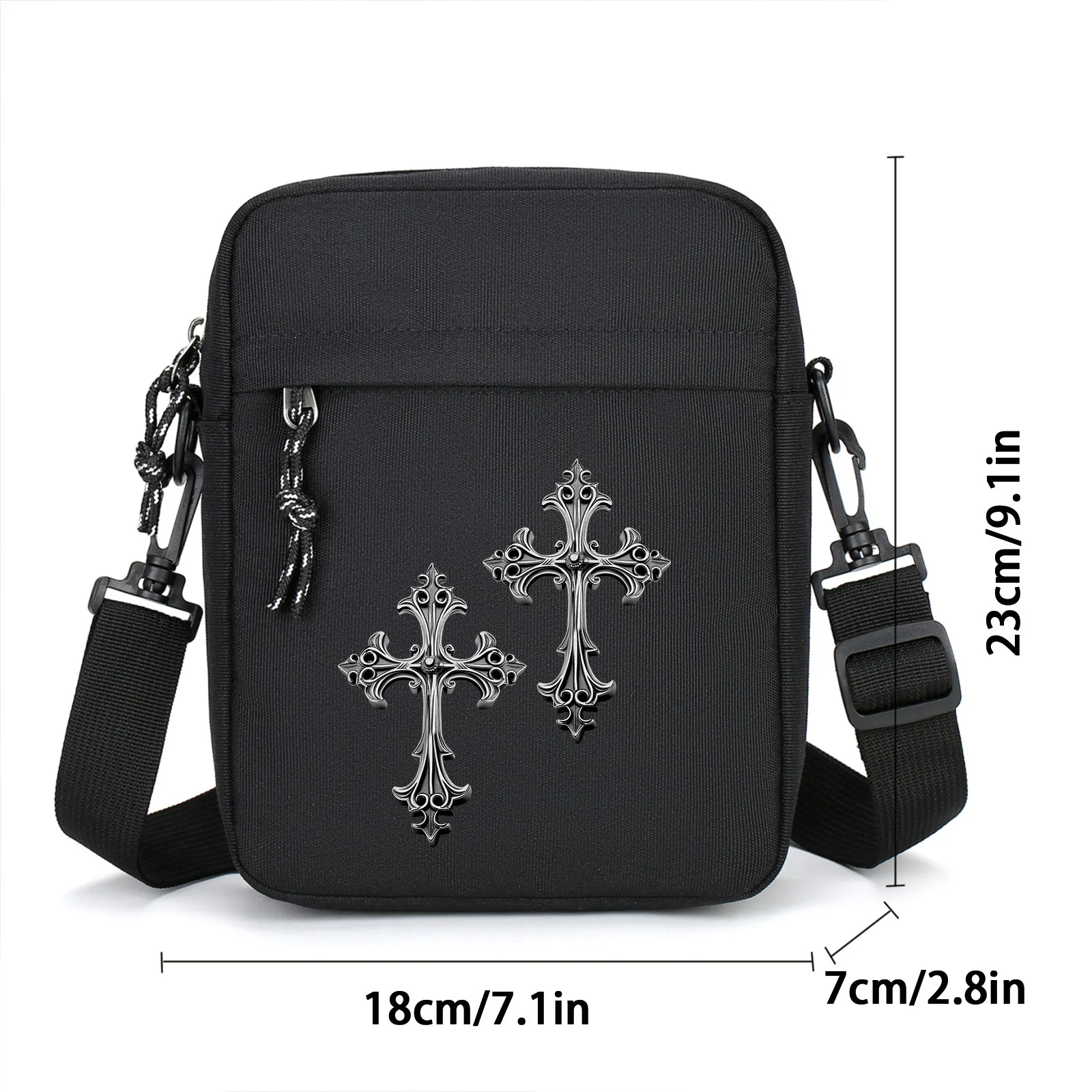 Black A Stylish and Minimalist Crossbody Bag with A Double Cross Print Featuring A Multifunctional Capacity for Daily Commuting