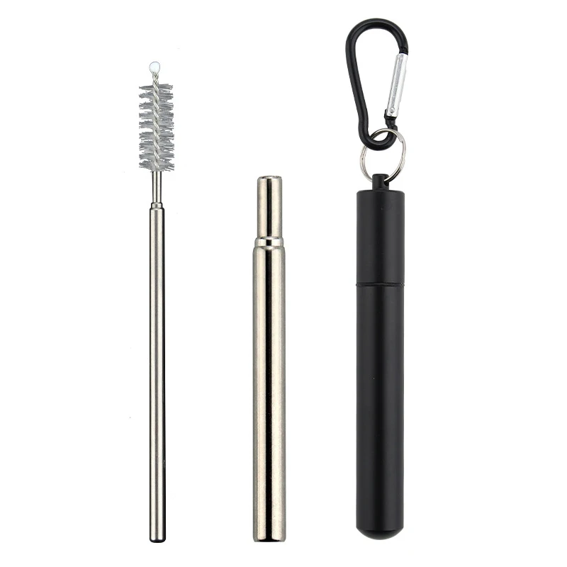 Metal Reusable 304 Stainless Steel Straws Flexible Scalable Drinking With Tube Cleaning Brush Buckle Set Party Bar Accessory