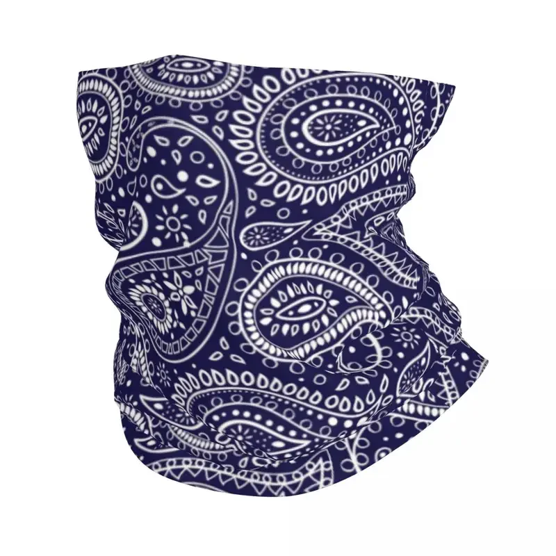 Bandana bonita de arte bohemio para hombres y mujeres, polaina de cuello de Cachemira, escudo facial UV, bufanda azul para senderismo, Invierno