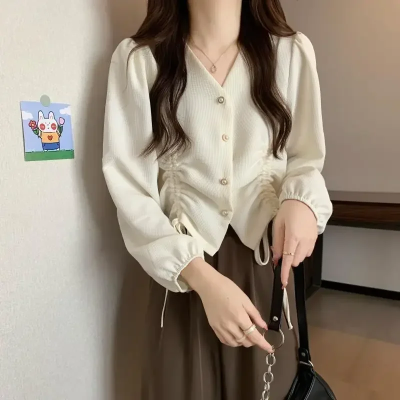 Рубашка с длинными рукавами, женская новая дизайнерская рубашка с нишевым шнурком в западном стиле, маленькая рубашка с объемными рукавами, шикарный маленький весенний топ