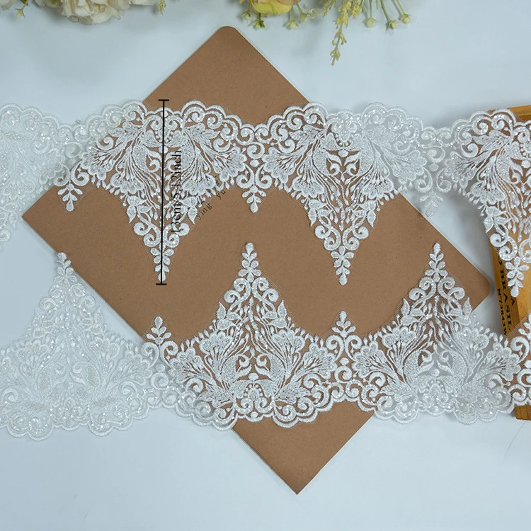5-10-15 Yards Hochwertiger Weißer Perlenbesetzter Spitzenkopfschleier, Hochzeitskleid, Dekorative Accessoires, Handgemachtes DIY – Detail 2