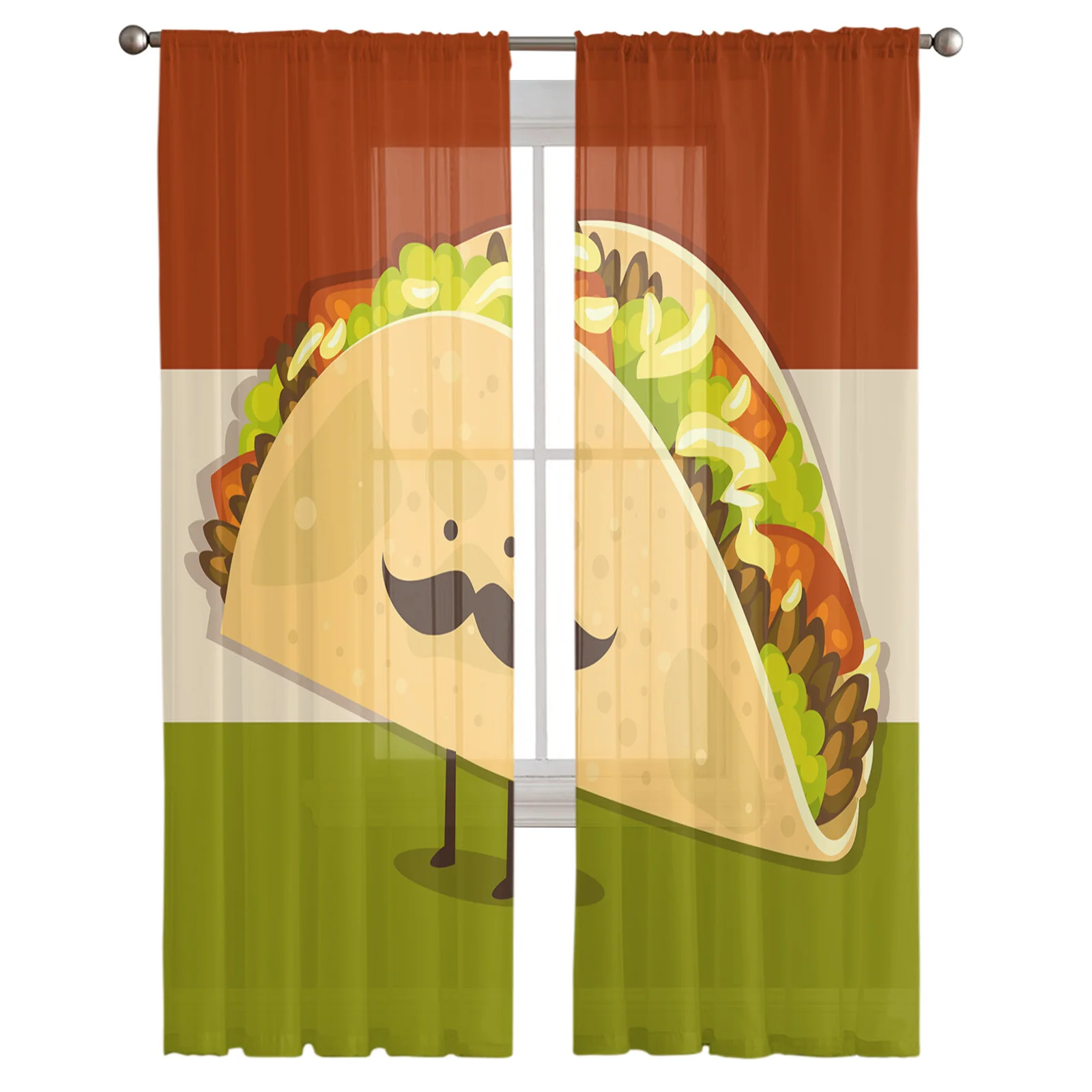 Burger Beard Cute Sheer Curtains for Living Room The Bedroom Voile Organza Decorative Curtain Drapes Tulle Curtains