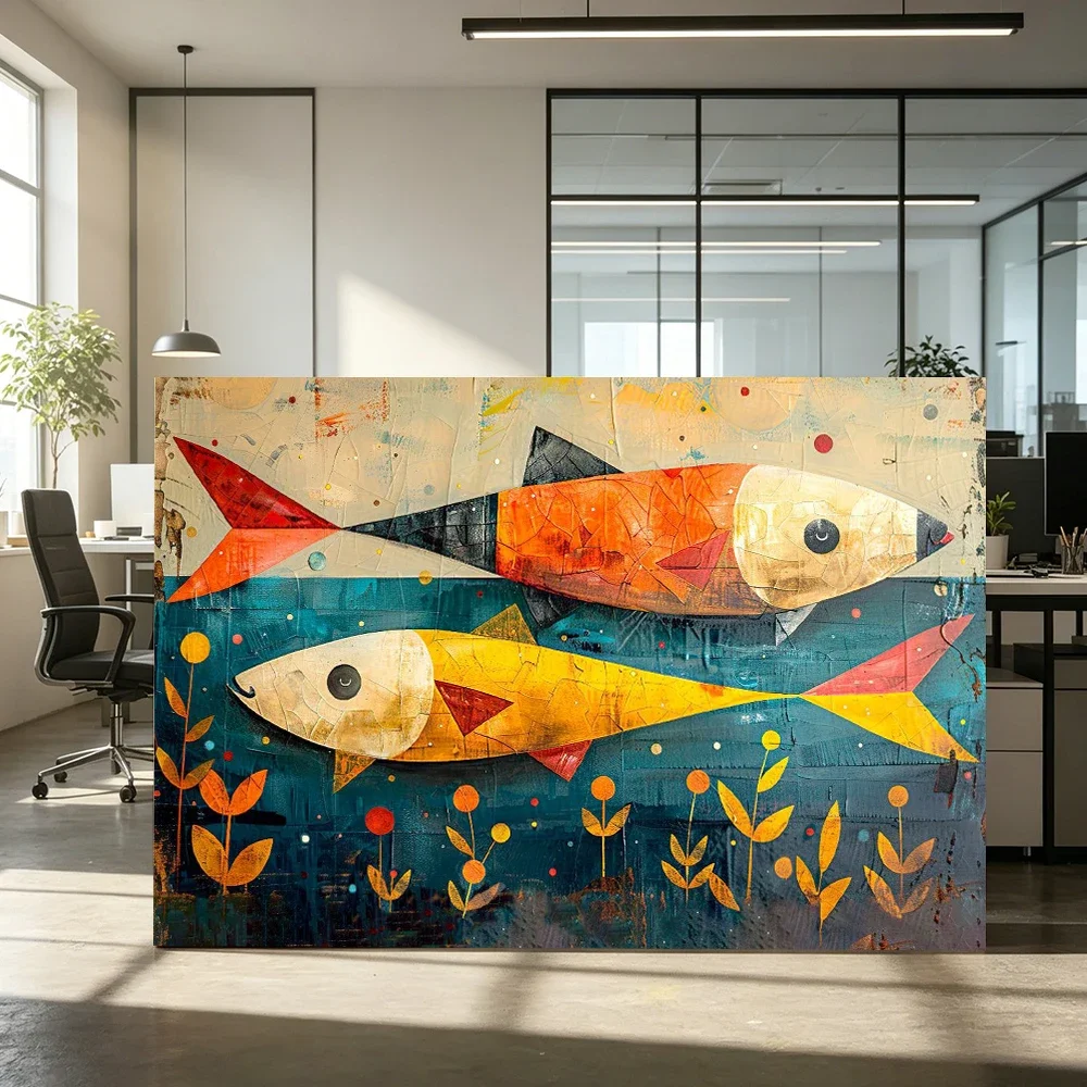 (No frame)Colorful Fish Wall Decor Abstract Fish Poster Print For Living Room Dorm Home Decor Vintage Underwater Canvas Paint