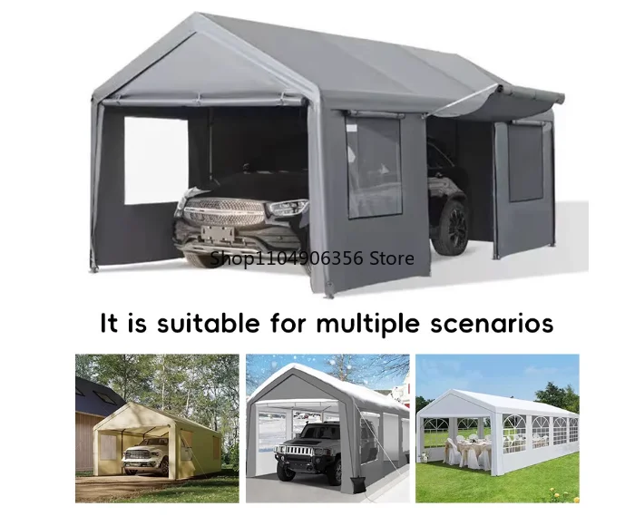 

Carport Canopy 6x3M Heavy with Removable Sidewalls & Doors Portable Car Port Garage Shelter for Boat & Party