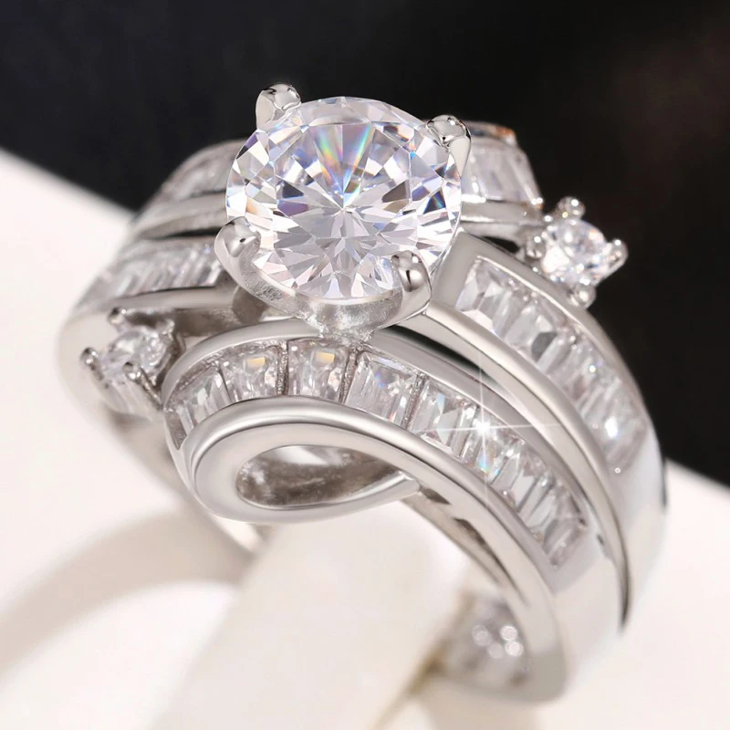 Huitan New Wedding Accessory Women Rings Luxury Paved Geometric CZ Sparkling Engagement Proposal Rings for Lover Fashion Jewelry