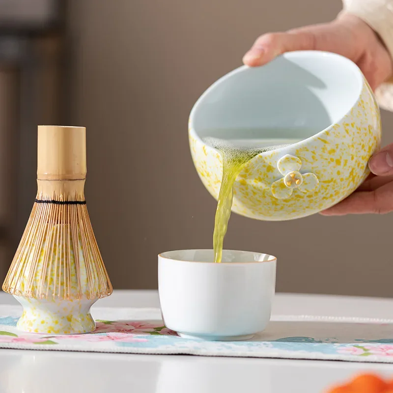 New Ceramic Matcha Bowl Set with Bag Portable Kit Includes Bamboo Whisk (Chasen), Bamboo Scoop & Tools for Japanese Tea Ceremony