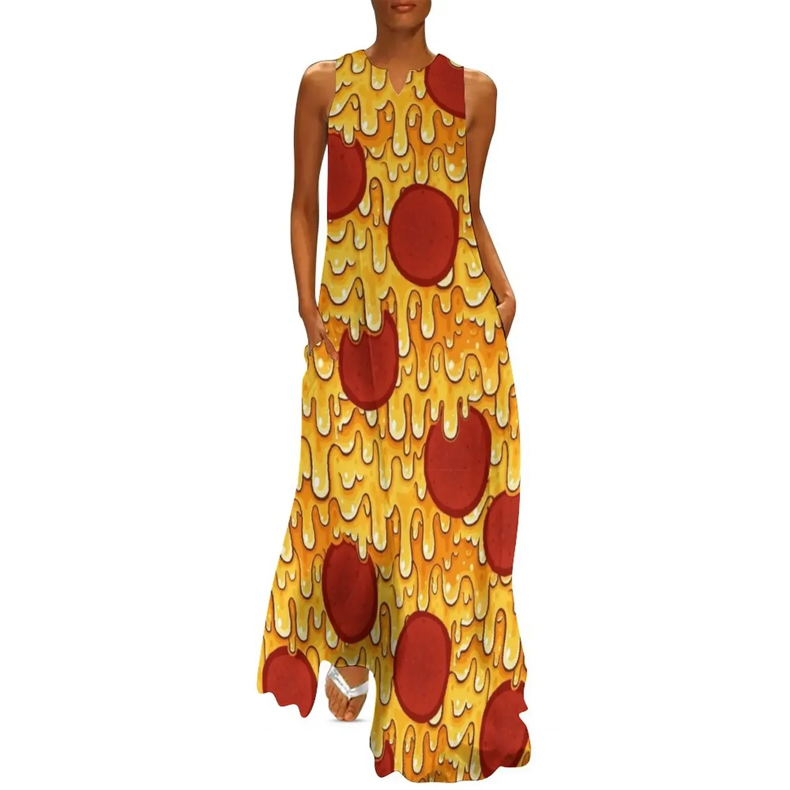 

Pepperoni Pizza Pattern Long Dress Woman dresses women dress Dress