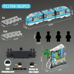 Electric Subway Train City Car Metro Tram Rechargeable Lithium Battery Motor Building Blocks Technical Toys For Children Gifts