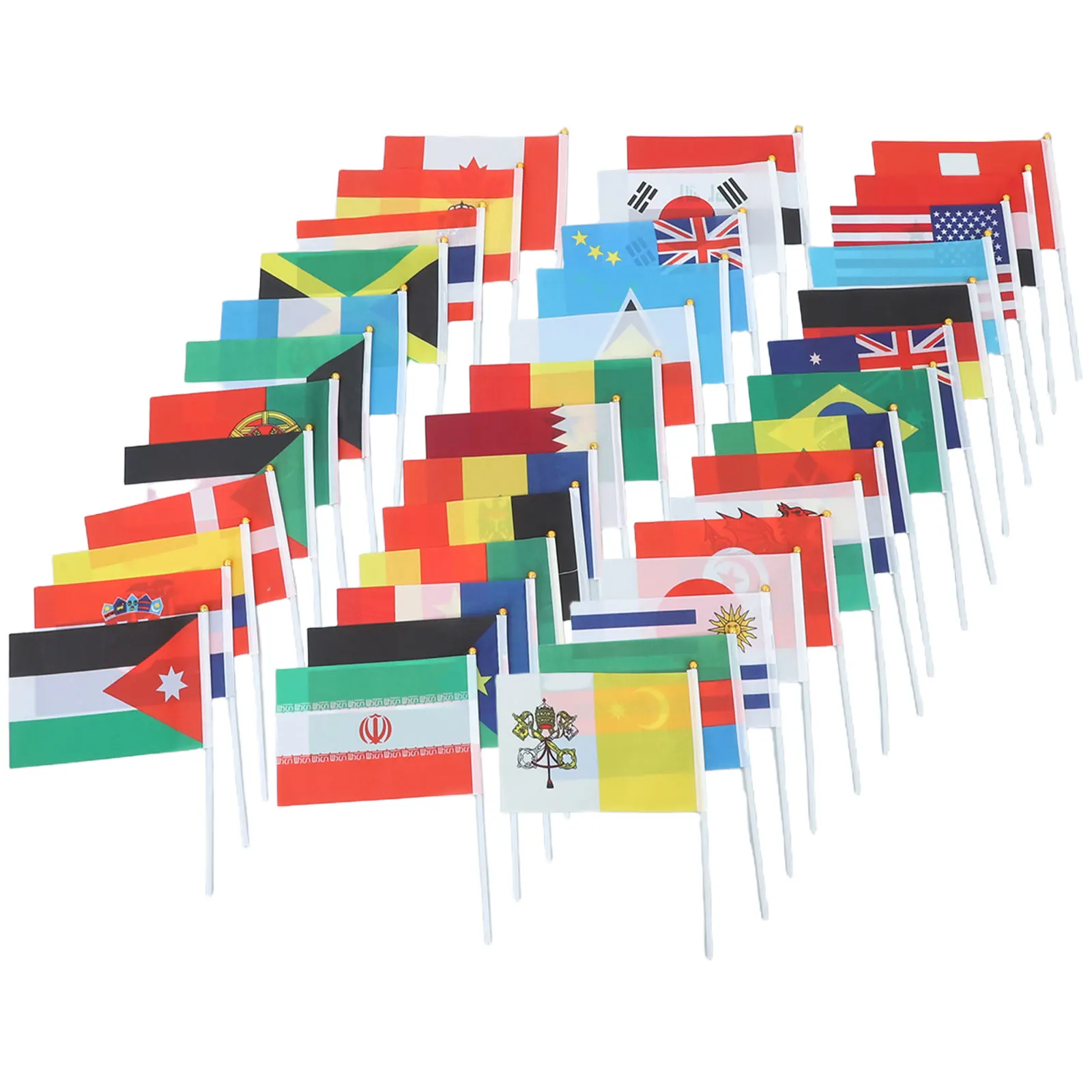 

40pcs Hand Waving Flags Mini National Stick Flags Cheer Lightweight Durable Polyester Plastic Party Festival Office Decor