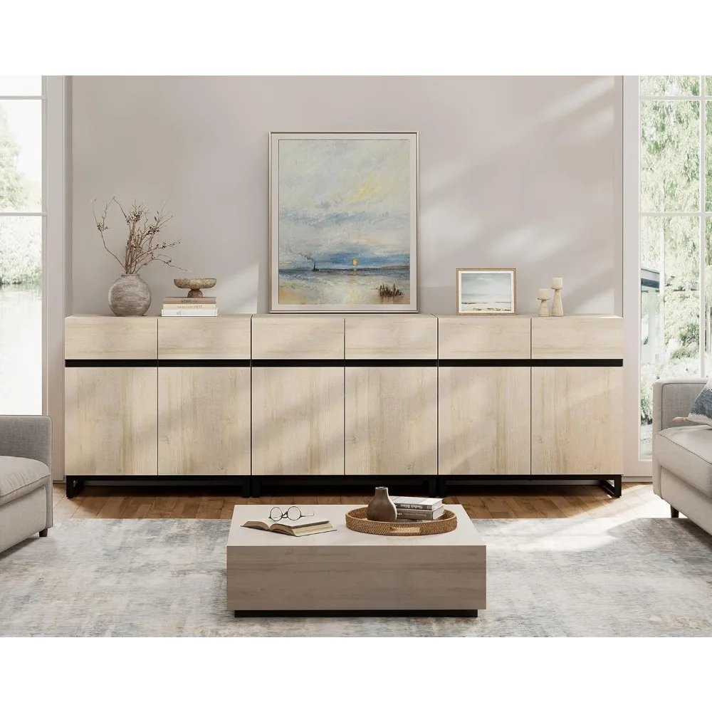 حامل تلفزيون حديث من WAMPAT لأجهزة التلفاز حتى 110 بوصة، طاولة وحدة تحكم مركزية ترفيهية خشبية 3 في 1 مع أرفف معدنية قابلة للتعديل #3