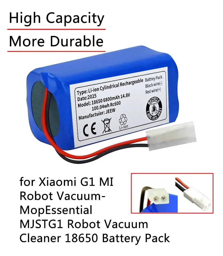 *[ بطارية ليثيوم أيون بديلة 14.4 فولت 6800 مللي أمبير في الساعة 4S1P مناسبة للمكنسة الكهربائية الروبوتية Xiaomi G1 Mi Essential MJSTG1]؛