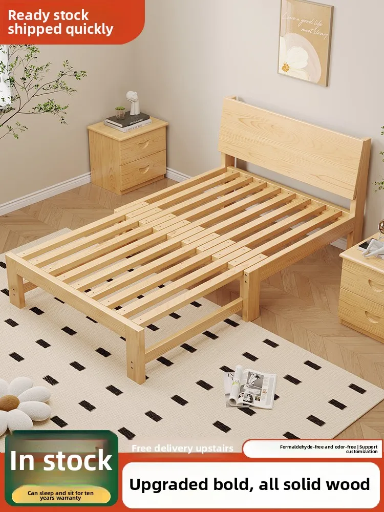 All solid wood telescopic bed multi-functional folding sofa bed dual-purpose small apartment pull-out bed simple single push