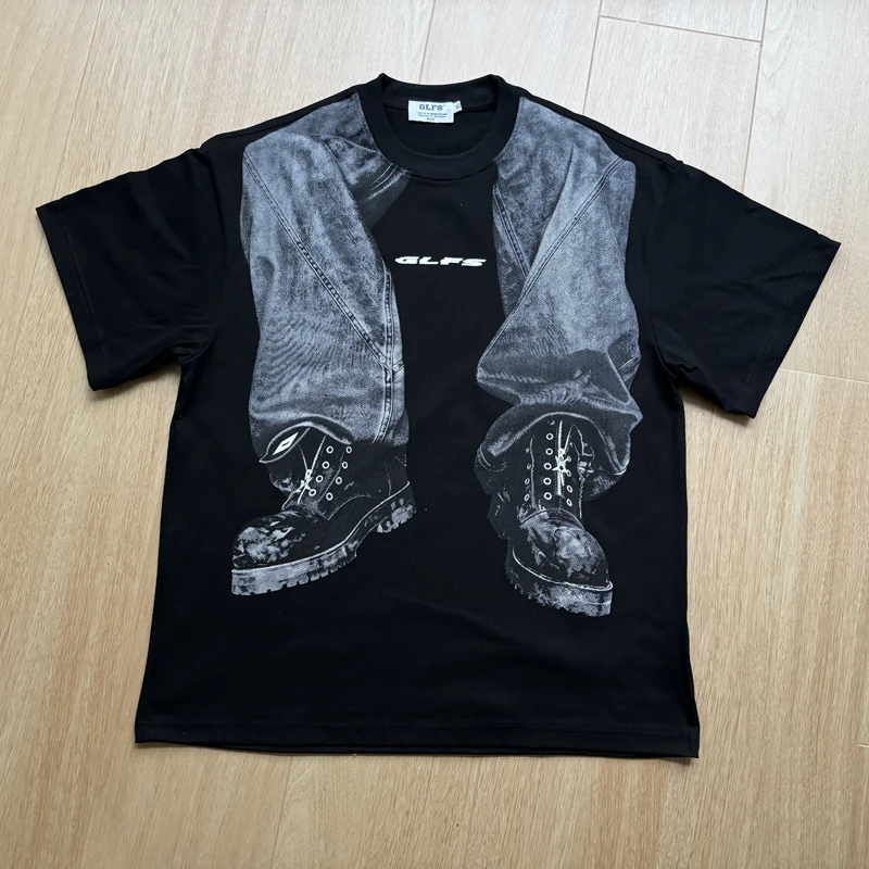 

Вафельные черные абрикосовые джинсы с принтом ног, футболка 2026, летняя мужская и женская футболка высокого качества, свободная быстросохнущая футболка, повседневная дышащая футболка, топы