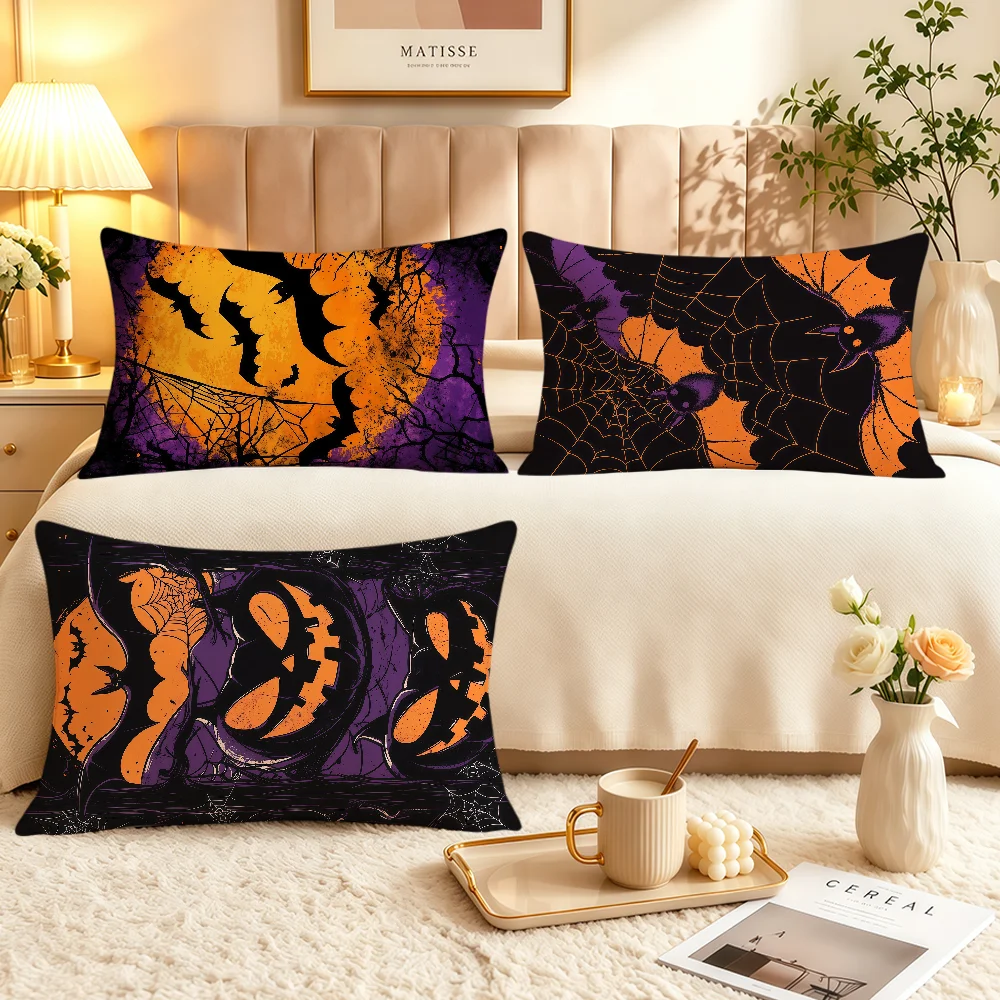 Retro Halloween Bat Pumpkin Cool Cushion Cover Soft Rectangle Home Sofa Living Room Decor Dorm Bedside Hogar Pillowcase Gift