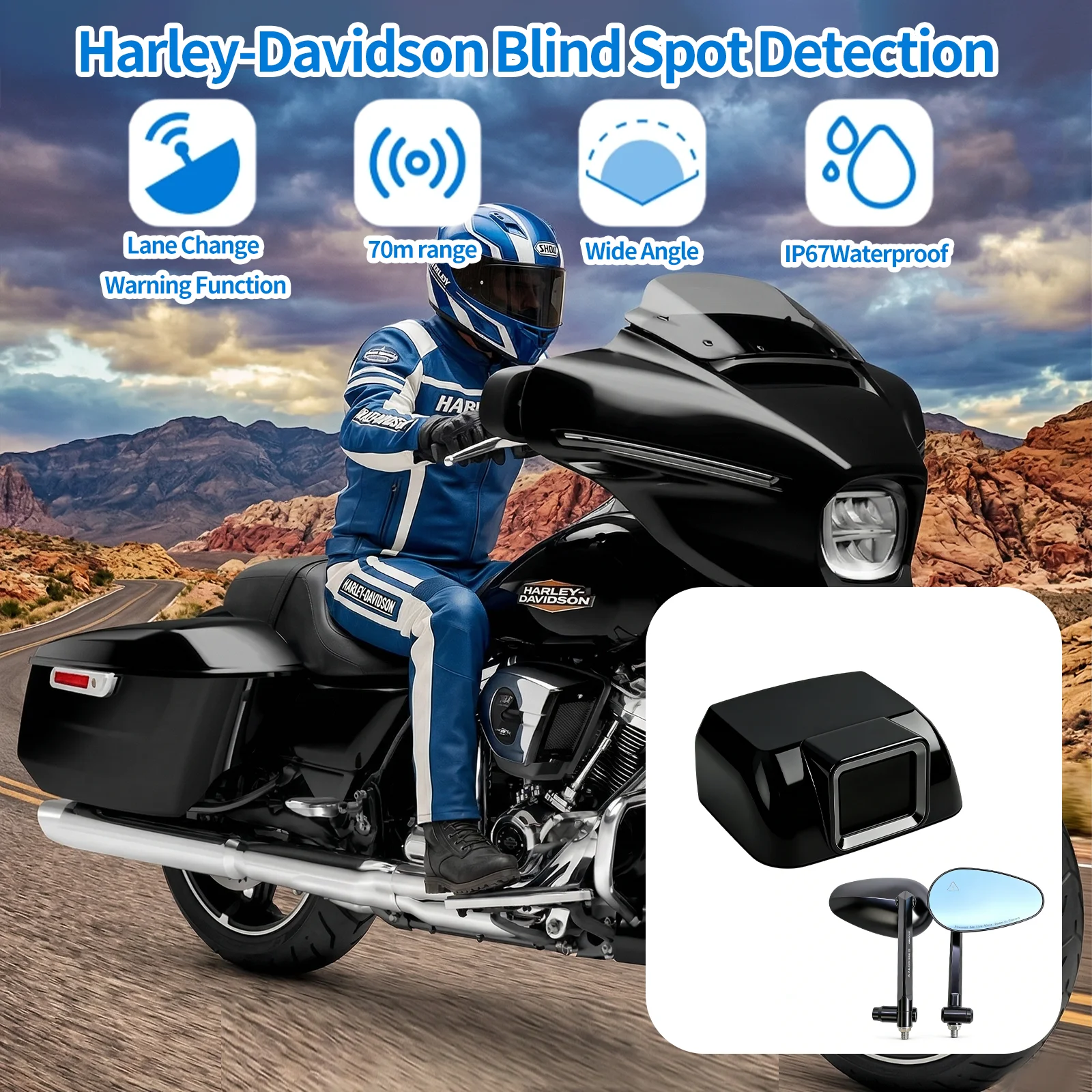 For Harley Street Glide 77GHz BSD Radar Safety Kit Blind Spot Monitor & Lane Change Alarm IP67 Waterproof Moto Warning System