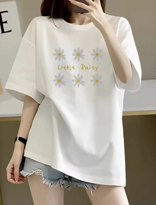 Little Daisy Casual Trend T-Shirt Cotton Graphic Tee Men Women Summer Streetwear