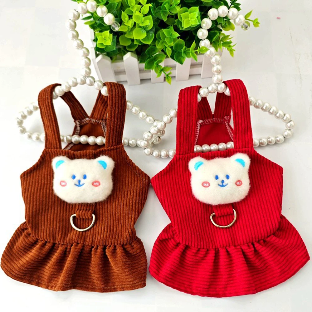 Pet Dog Dress Clothes Corduroy Vest Small Dog Puppy Cat Skirt Autumn Winter Pet Cute Costume Pet Clothes Coat Bear Dresses