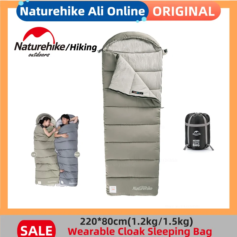 Naturehike Cotton Sleeping Bag Wearable Washable Camping Cloak Sleeping Bag Thermal Lightweight with Hood Breathable Splicable