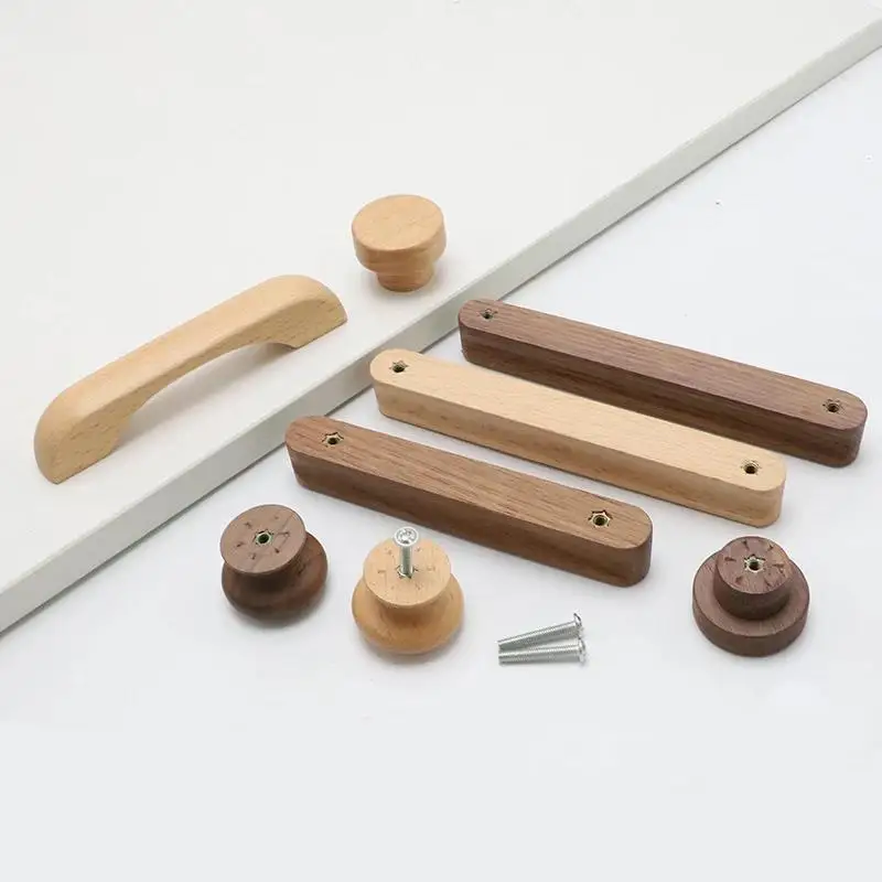 Beicai Cabinet Door Wooden Handle Cabinet Wardrobe Door Handle Bow Shaped Handle Beech Black Walnut Drawer Wooden
