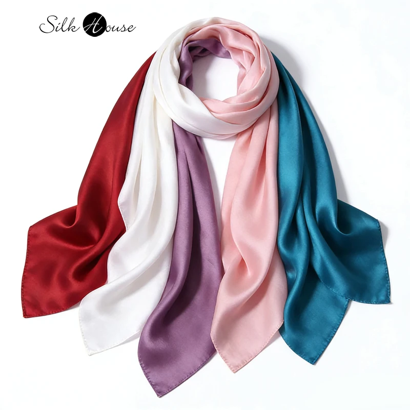 

Женская модная одежда, 100% натуральный шелковый атлас, роскошный однотонный универсальный шарф в отпускном стиле