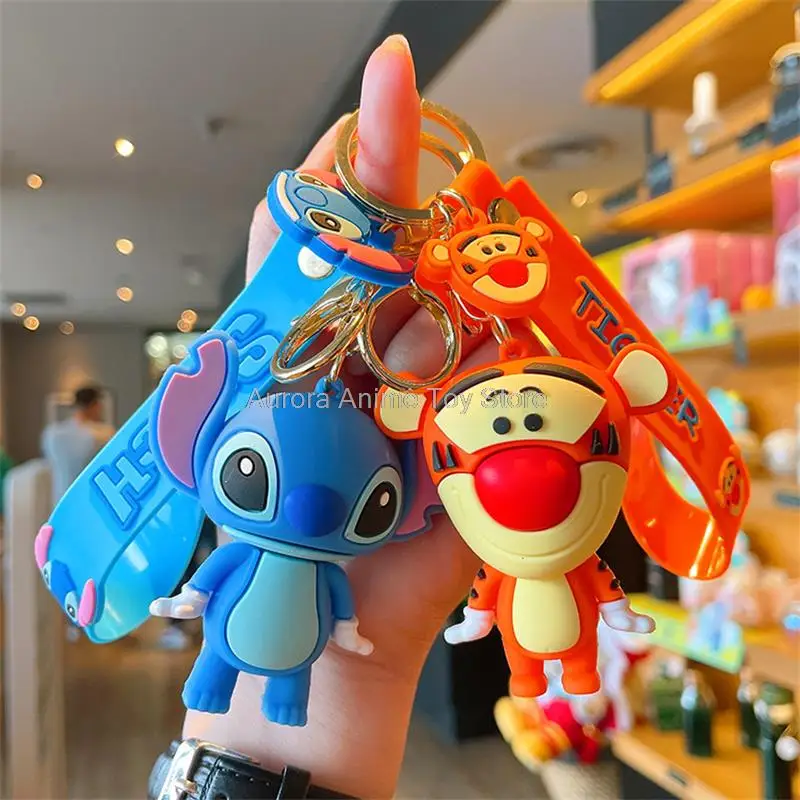 Disney Cartoon Anime Lilo and Stitch Pendant Keychains Holder Car Key Chain Key Ring Mobile Phone Bag Hanging Jewelry Gifts