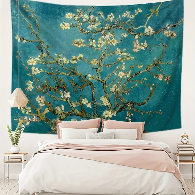 1 Pieza, Pintura Al Óleo Con Diseño Paisaje Van Gogh, Impreso Flor Almendro, coración l Hogar, Alfombra