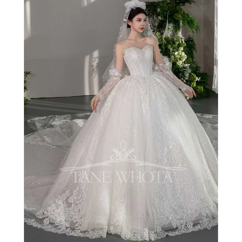 럭셔리 스위트하트 비즈 장식 스팽글 볼 가운 웨딩 드레스 맞춤형 우아한 화이트 신부 드레스