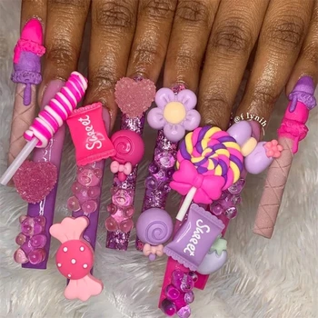 20 sztuk Multi Shape Kawaii akcesoria Nail Art Charms słodkie cukierki Gummy niedźwiedź Lollipop żywica Nail Art dżetów części dekoracyjne