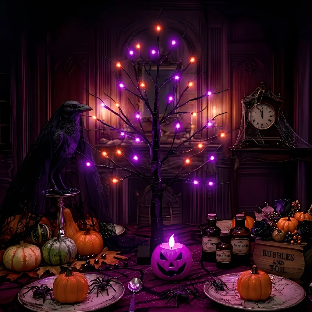 1pc 24LED Halloween Spooky Artificial Black Branches Tree Lights USB/Battery Powered for Home Party Desktops Festival Decoration