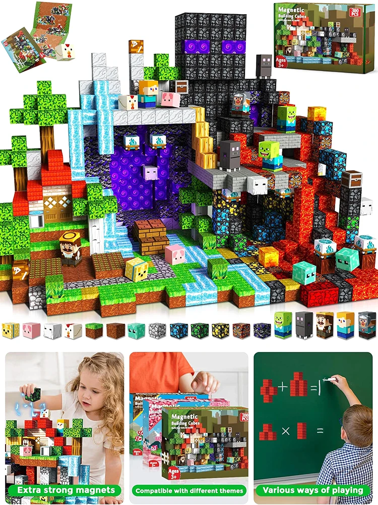 100-300 stuks magnetische tegels bouwstenen set, mijn wereld figuren blokken, STEM educatief speelgoed voor kinderen van 3-10 jaar, jongens meisjes cadeaus - afbeelding 2