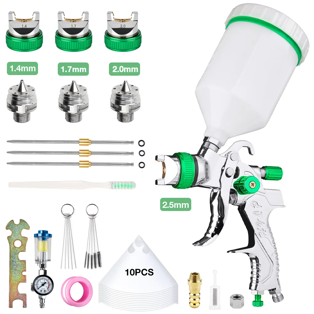 1 Set HVLP Professional Spray Gun 1.4/1.7/2.0/2.5mm Nozzle 600cc Home Cordless Spray Machine Gravity Spray Gun Pneumatic Tool