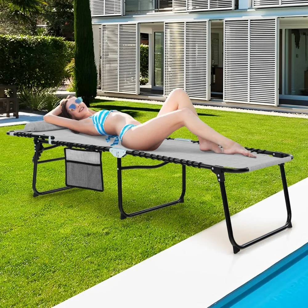 Sillones de patio para exterior: silla bronceadora plegable con reposacabezas, 4 posiciones ajustables, bolsillo lateral, chaise exterior