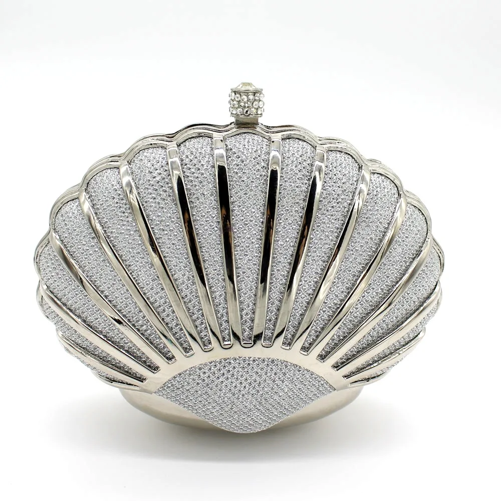 

Luxury Shining Fine Diamond Evening Bags Wedding Party Clutches For Women Trendy Metal Seashell Box Handbags Fashion Chain Purse