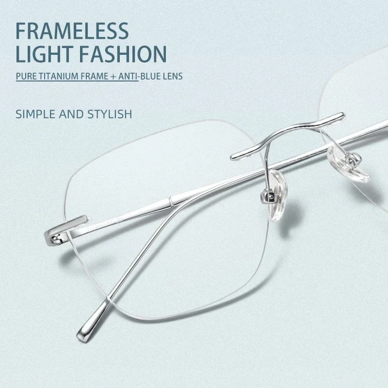 Pure Titanium Glasses Anti Blue Light Men's Eyeglasses Frames Luxury Brands Rimless Glasses Women Pure Titanium  Computer Lenses