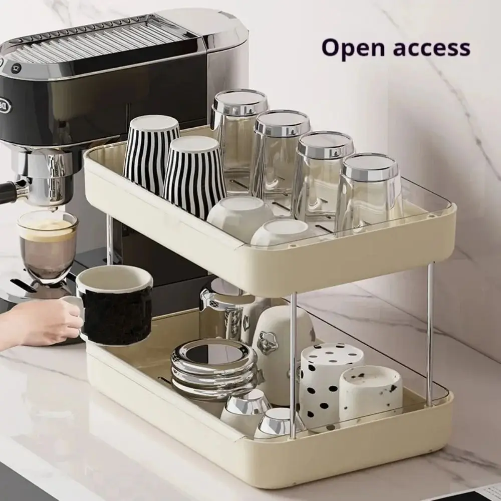 

Multifunctional Cup Storage Rack Thickened Double-Layer Tea Tray Desktop Storage Rack with Drain Tray Organizer Large Capacity