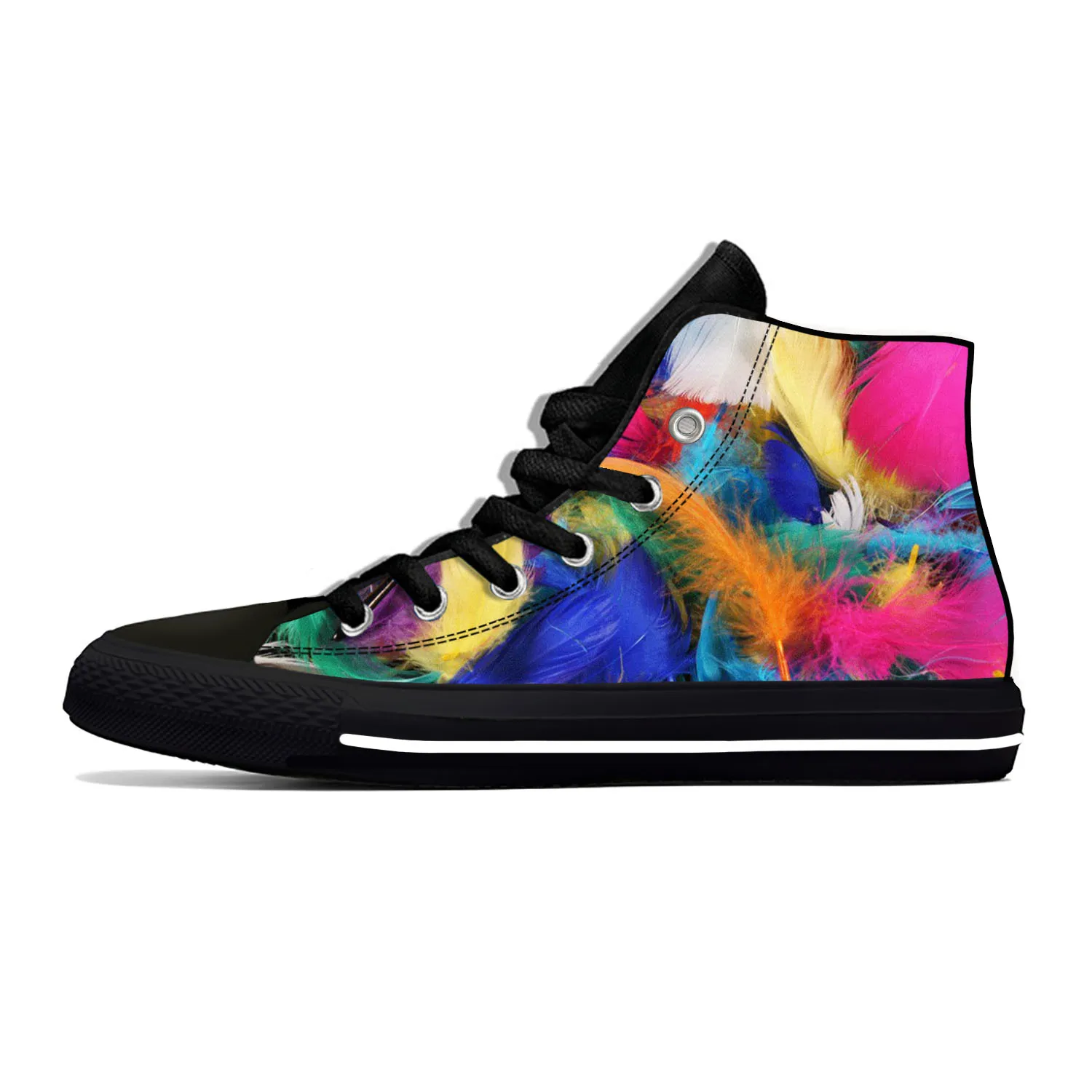 Hot Colorful Bird Feather Peacock Art New Arrive Fashion Lightweight High Top Canvas Shoes Men Women Casual Breathable Sneakers