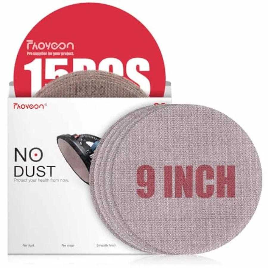 

9 Inch Sanding Disc Drywall Sandpaper, Dust Free Sanding Drywall Sander Pads, 15 Pack Assortment 80 120 220 320 600 Grit