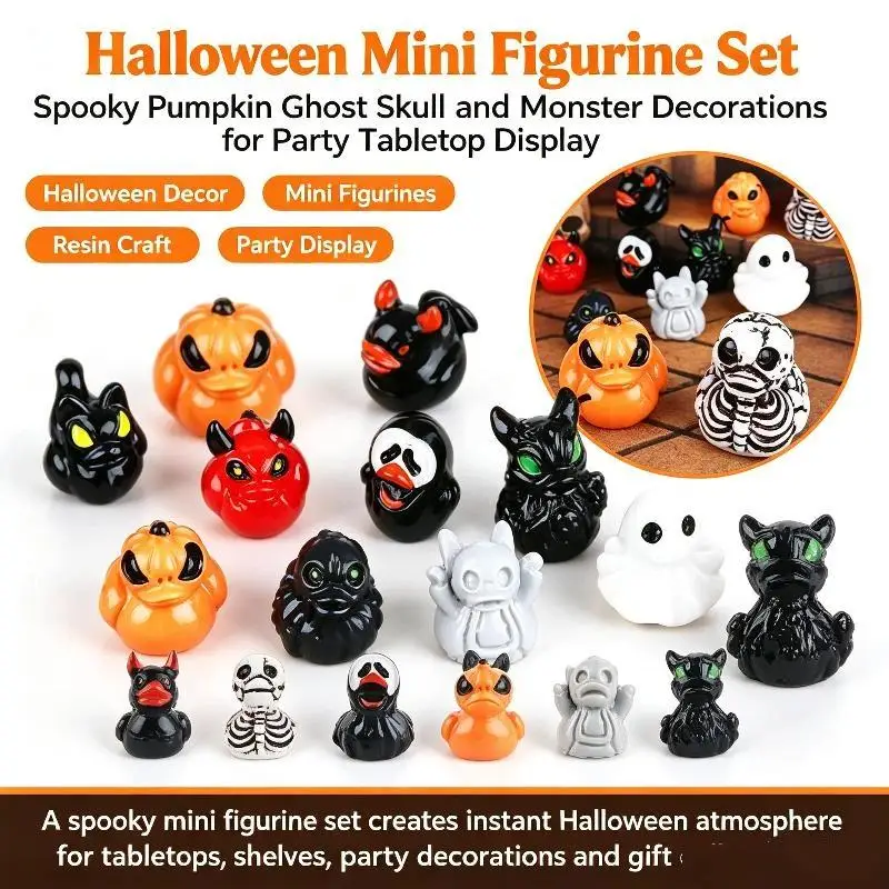 10Pcs Halloween Pumpkin Duck Micro Landscape Resin Ornament Devil Duck Halloween Carnival Party Gift Home Desktop Decoration