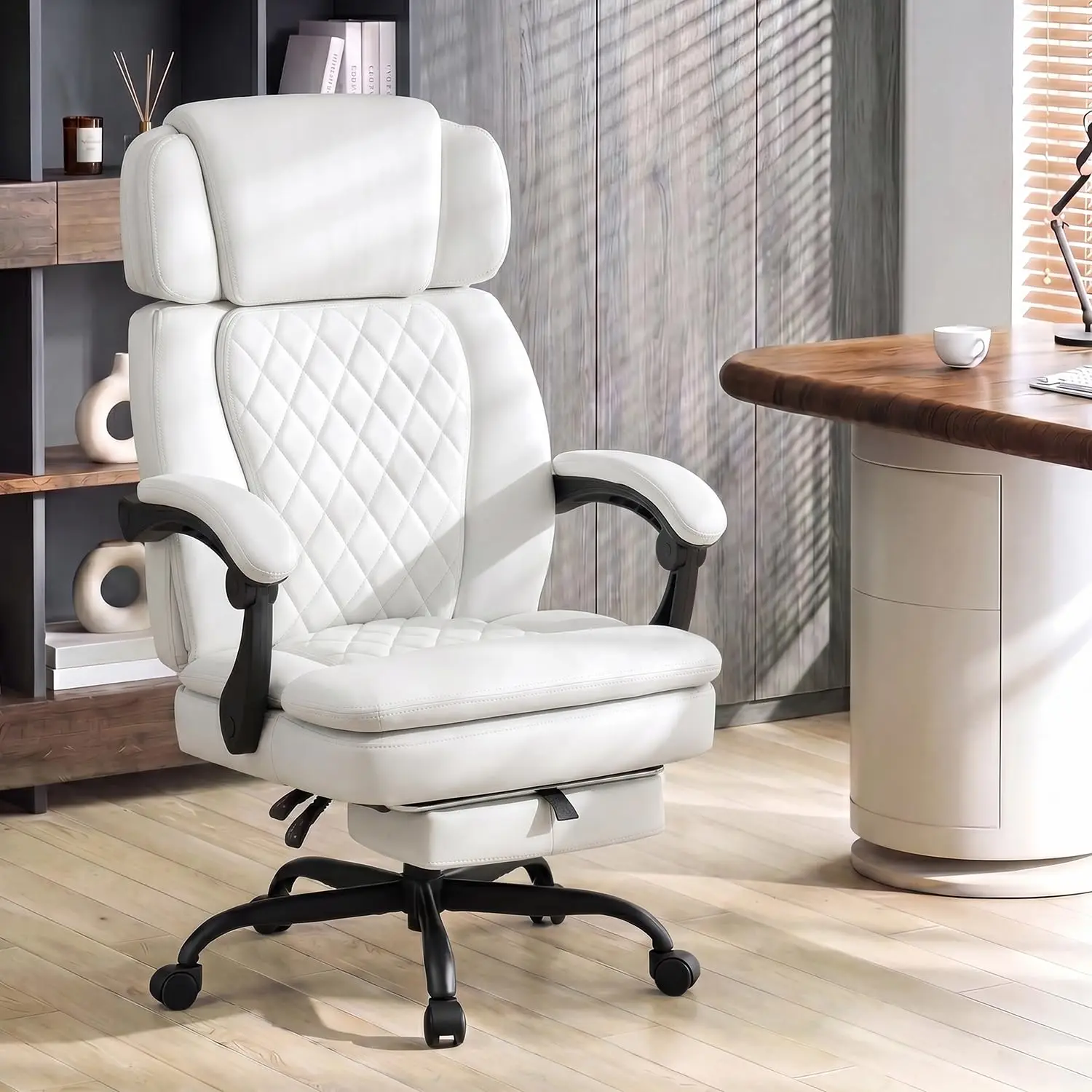 High Back Ergonomic Office Chair with Footrest Headrest Lumbar Support 400lb PU Leather Pocket Spring Seat, Customized