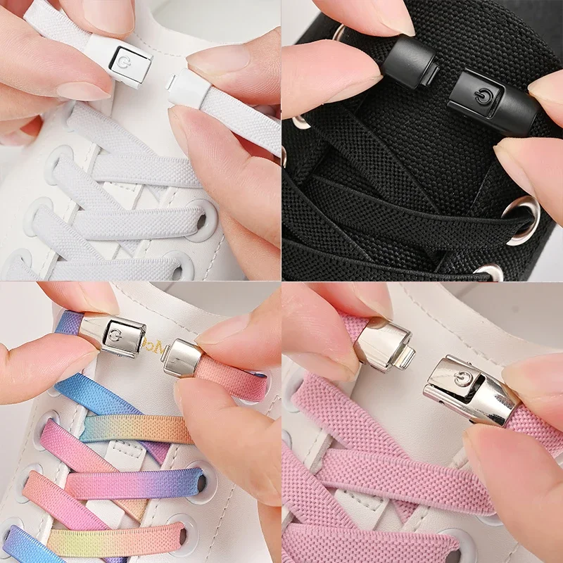 8mm No Tie Shoe Laces Press Lock Shoelaces Without Ties Elastic Laces Sneaker Kids Adult Widened Flat Shoelace for Shoes