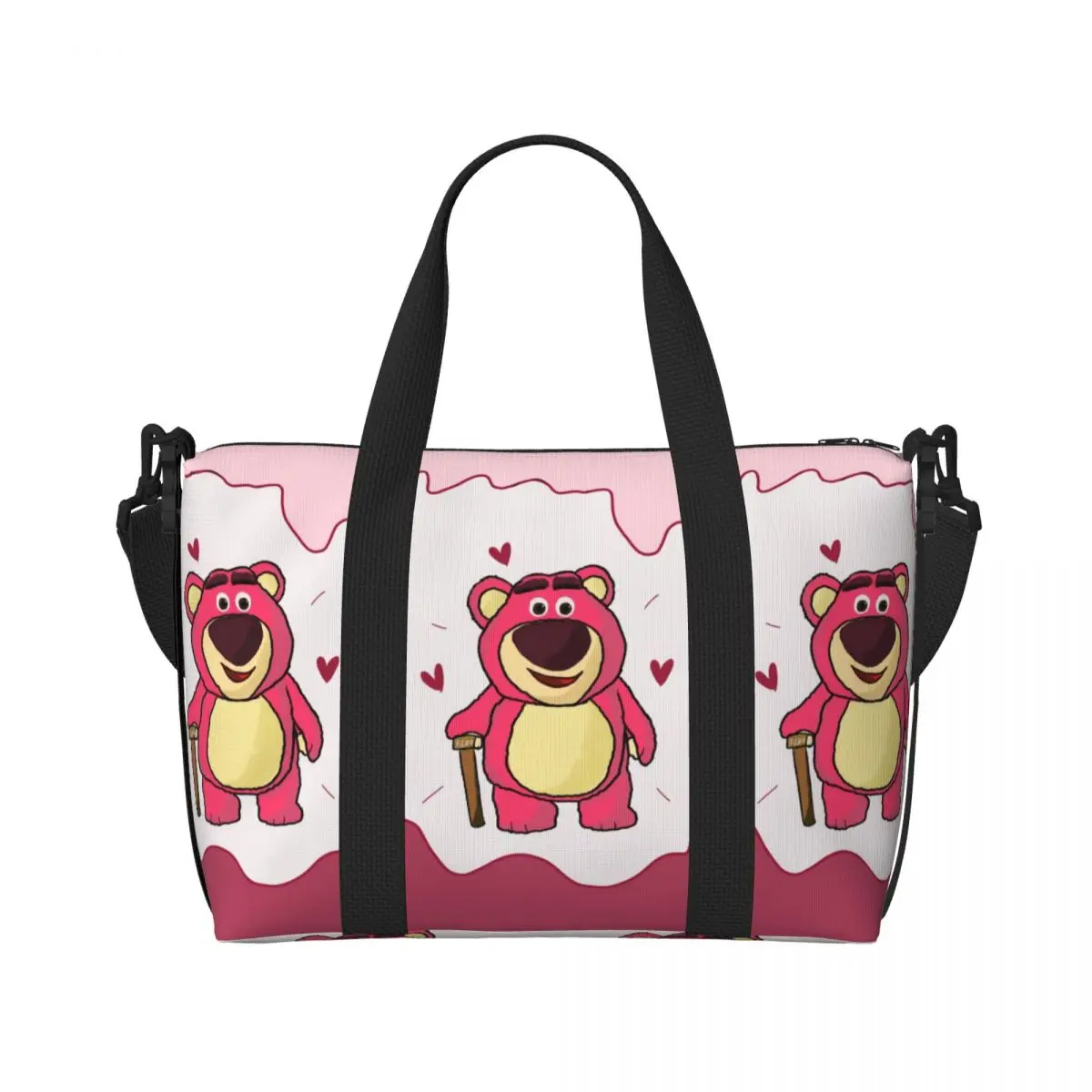 Custom Lotso Huggin Strawberry Bear Heart Beach Tote Bag Women Extra Large Gym Carry On Travel Shopping Bags