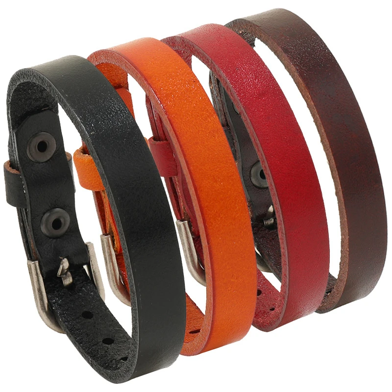 All-Match Couples Wristband Retro Vintage Solid Color Cowhide Leather Bracelets Men Women Hand Accessories Trendy Jewelry Gifts