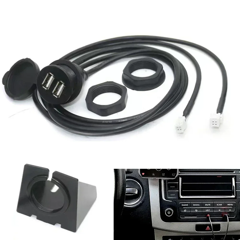 1pcs Car Dual USB Socket Base Dashboard USB Sockets For Most Cars 4 6 Pin Dash Mount Dual USB Port Panel Interface Cable Adapter