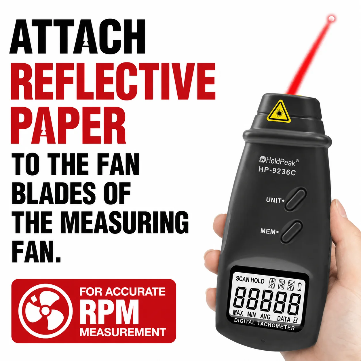 Professional Contact/Non-Contact Laser Tachometer ±0.01% Accuracy 40-Memory MAX/MIN/AVG CE RoHS for Motor Fan Lathe Conveyor